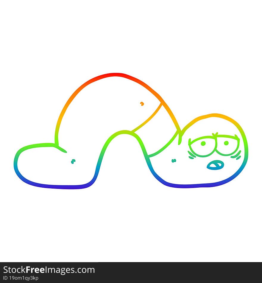 rainbow gradient line drawing of a cartoon tired worm