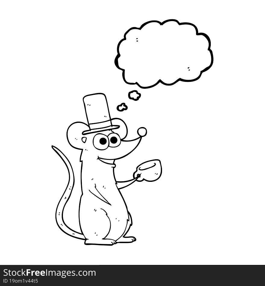 freehand drawn thought bubble cartoon mouse with teacup