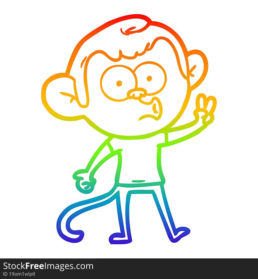 Rainbow Gradient Line Drawing Cartoon Hooting Monkey