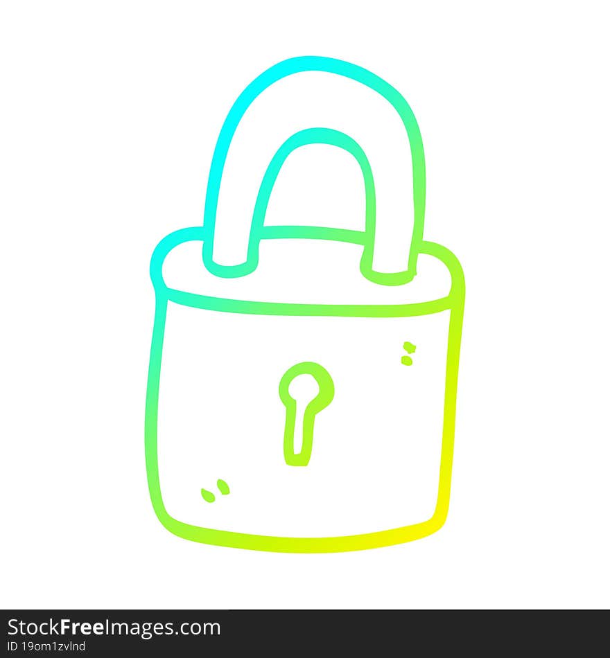 cold gradient line drawing of a cartoon locked padlock