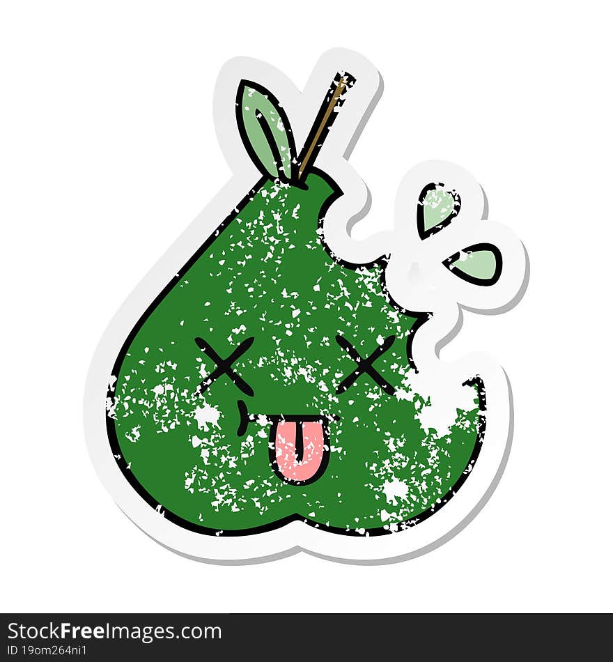 Distressed Sticker Of A Cute Cartoon Pear