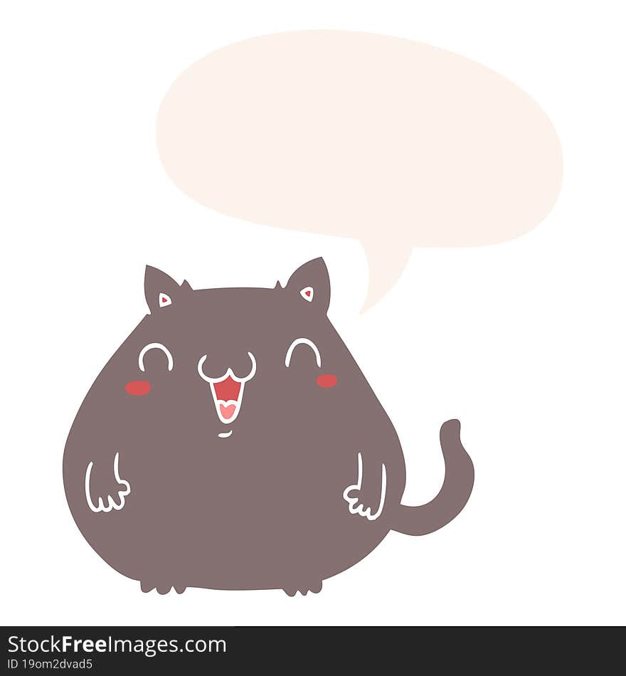 cartoon cat and speech bubble in retro style