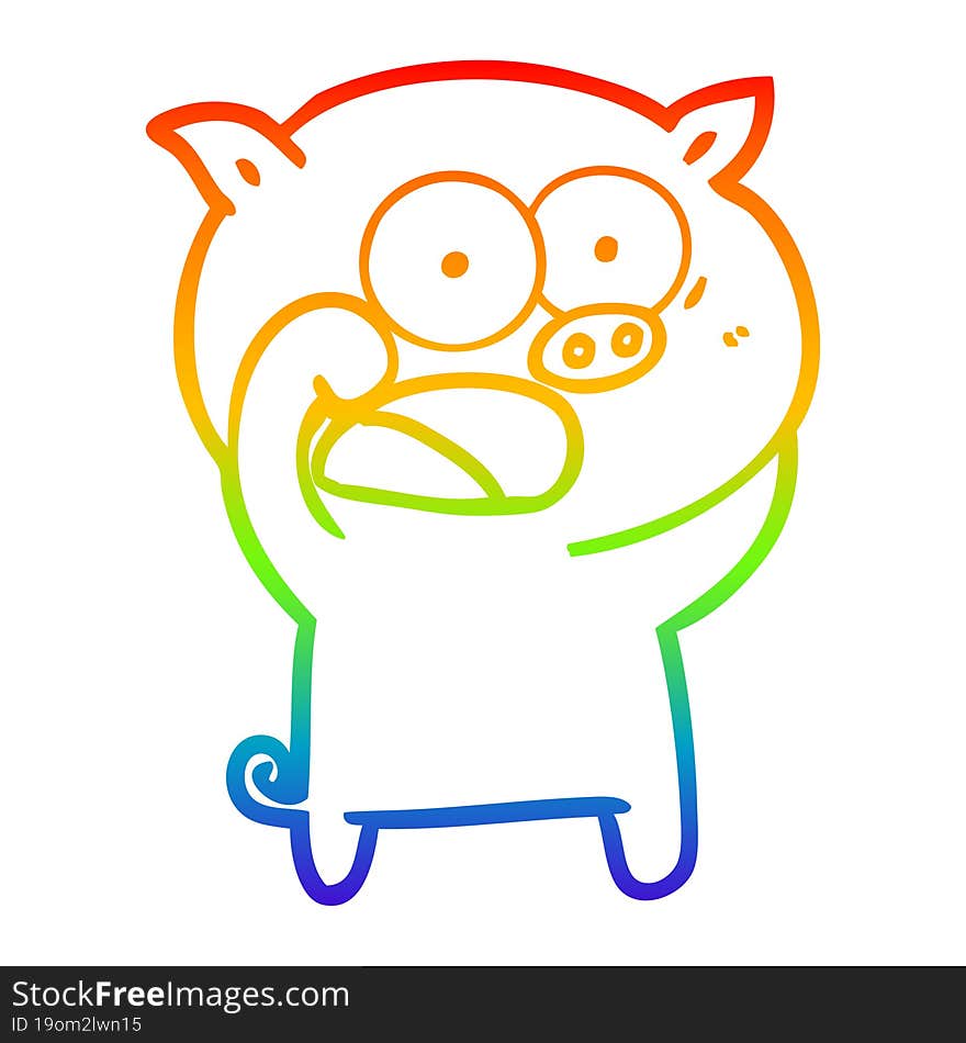 rainbow gradient line drawing of a cartoon pig shouting