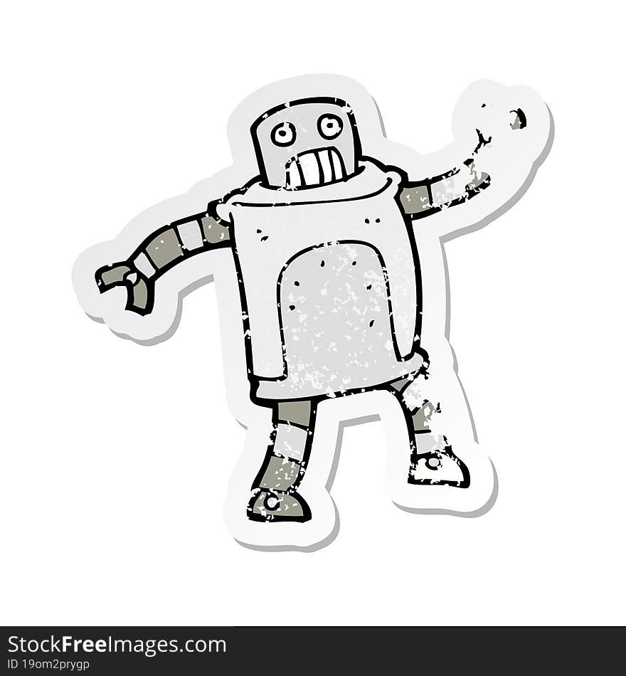 retro distressed sticker of a cartoon robot