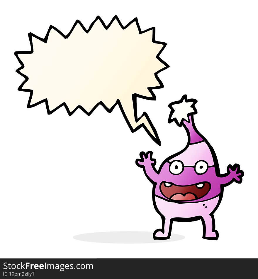 cartoon funny creature with speech bubble