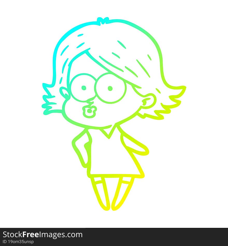 Cold Gradient Line Drawing Cartoon Girl Pouting