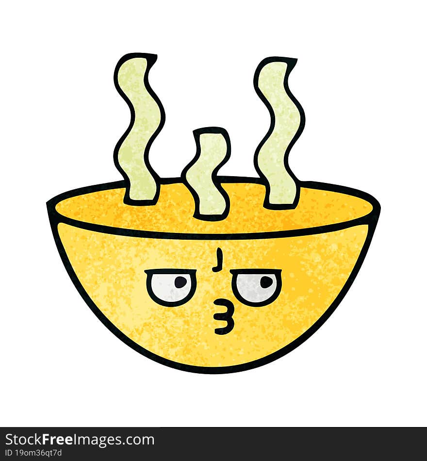 retro grunge texture cartoon bowl of hot soup