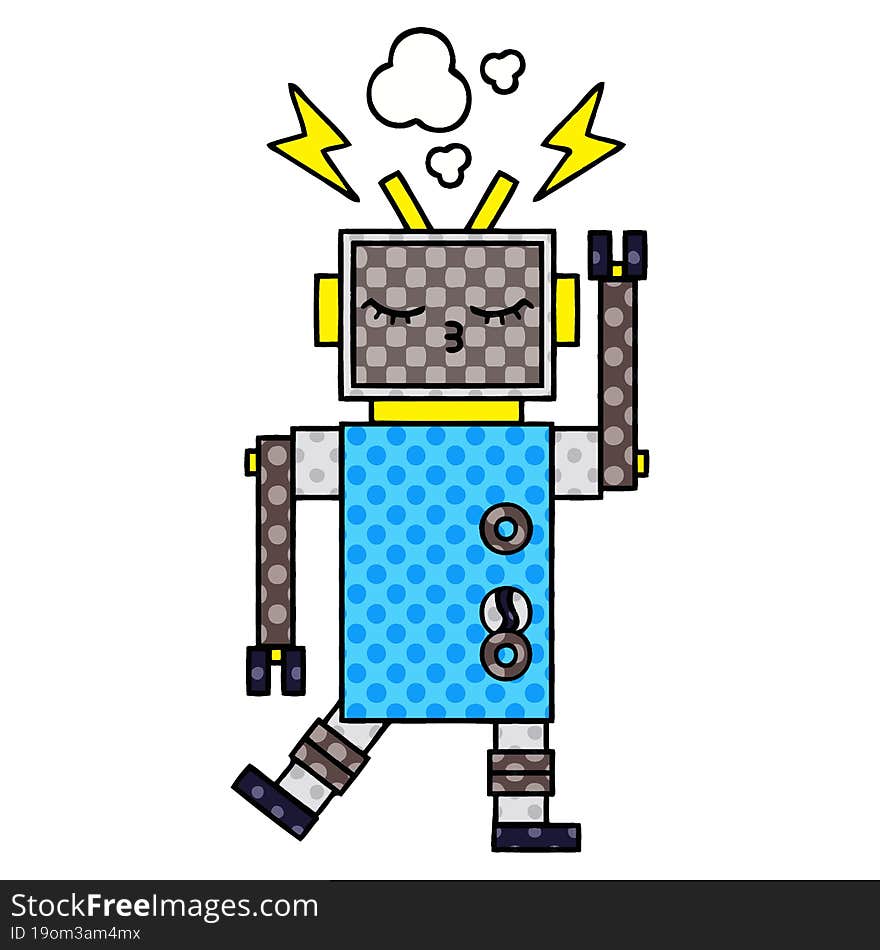 comic book style cartoon malfunctioning robot