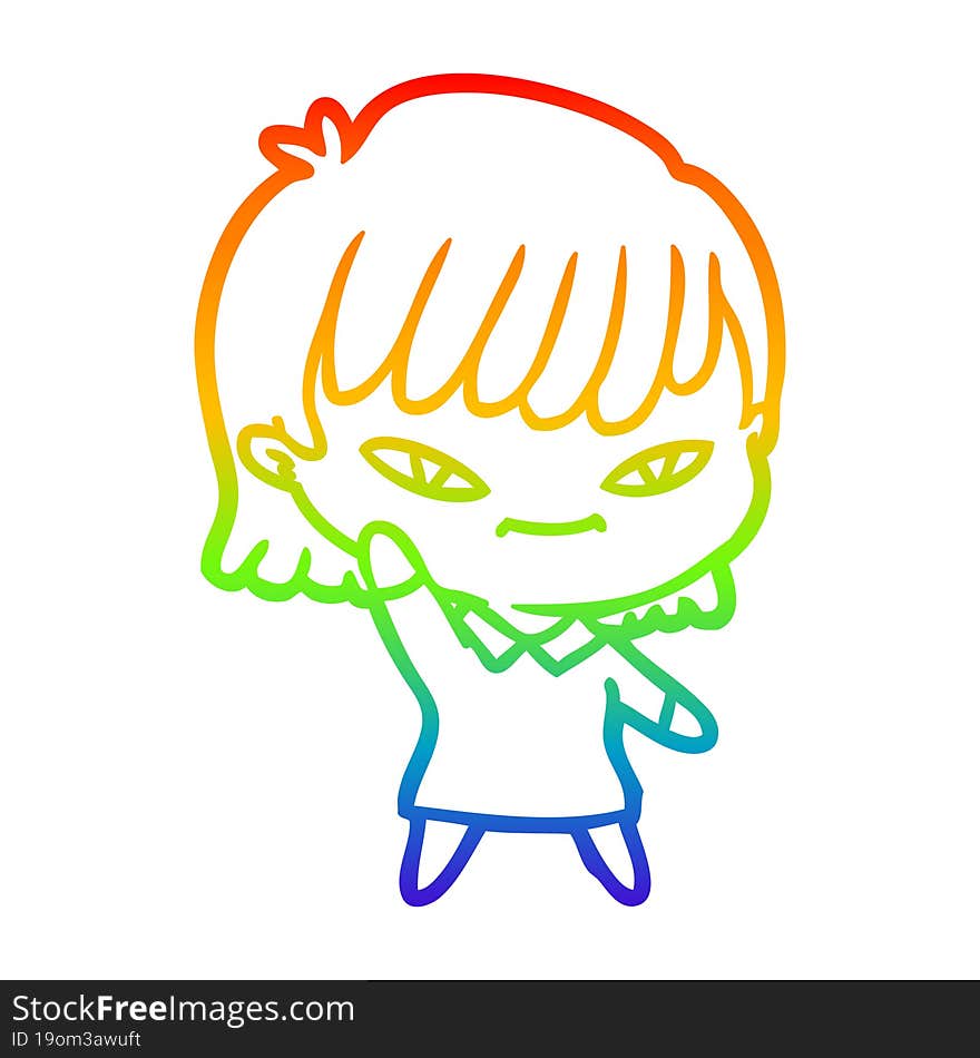 rainbow gradient line drawing of a cartoon woman