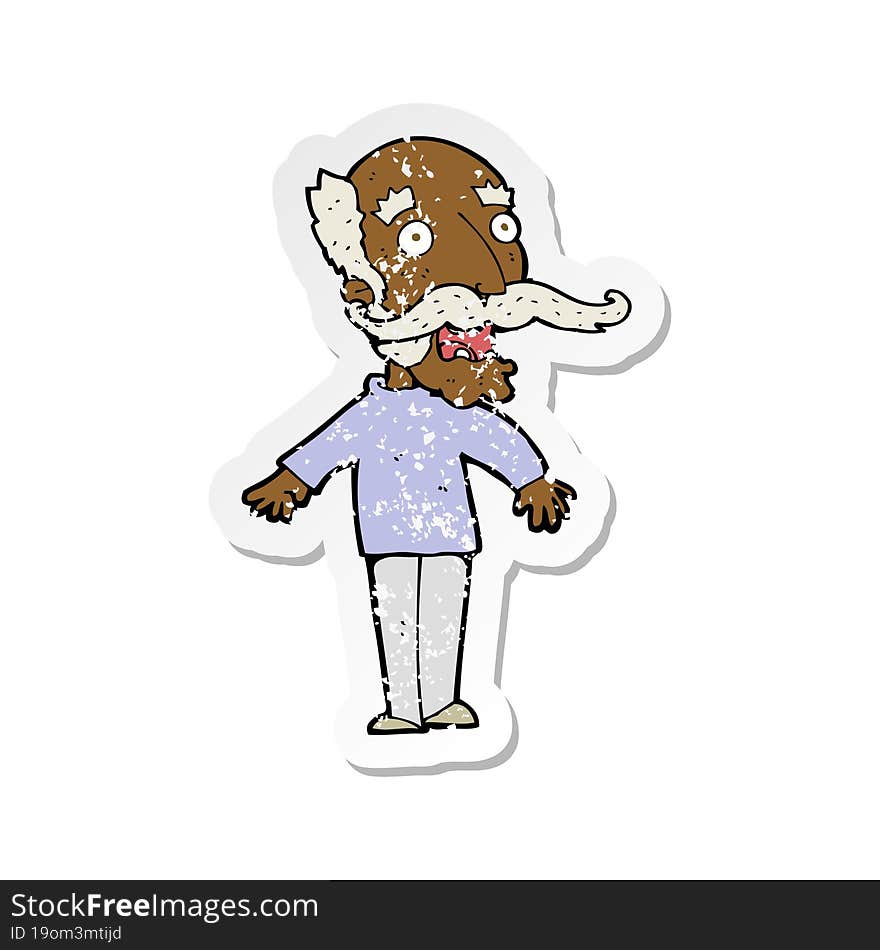 retro distressed sticker of a cartoon old man gasping in surprise