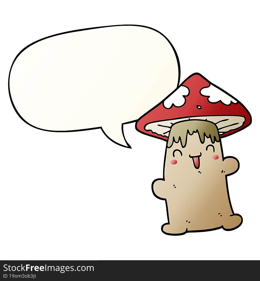 cartoon mushroom character and speech bubble in smooth gradient style