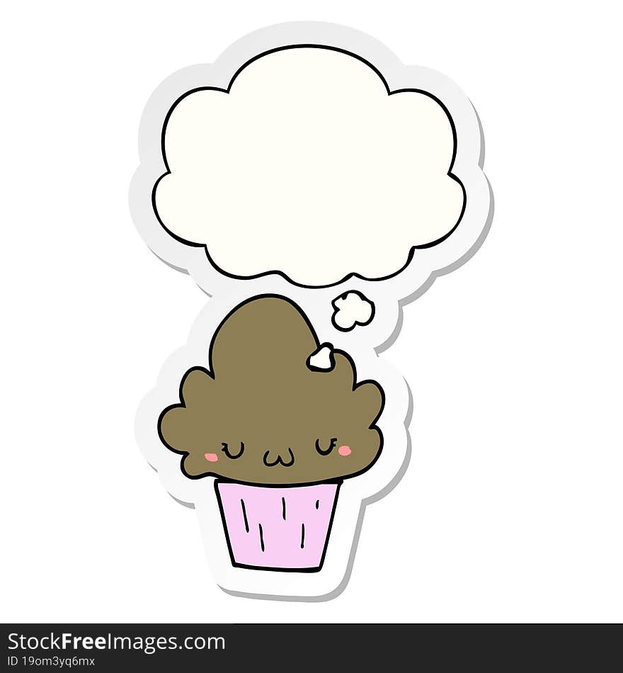 Cartoon Cupcake With Face And Thought Bubble As A Printed Sticker