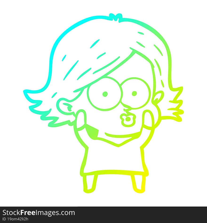 Cold Gradient Line Drawing Cartoon Girl Pouting