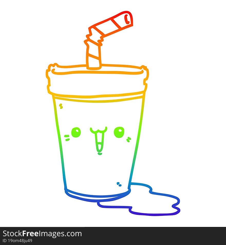 rainbow gradient line drawing of a cute cartoon soda