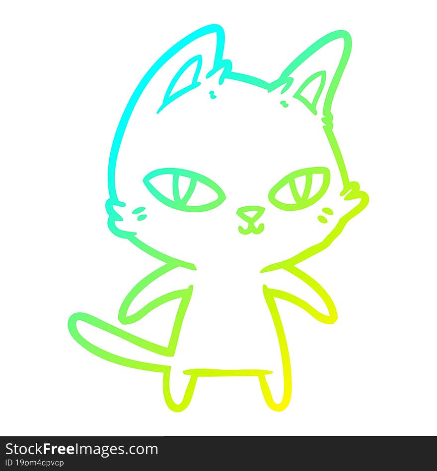 cold gradient line drawing cartoon cat staring