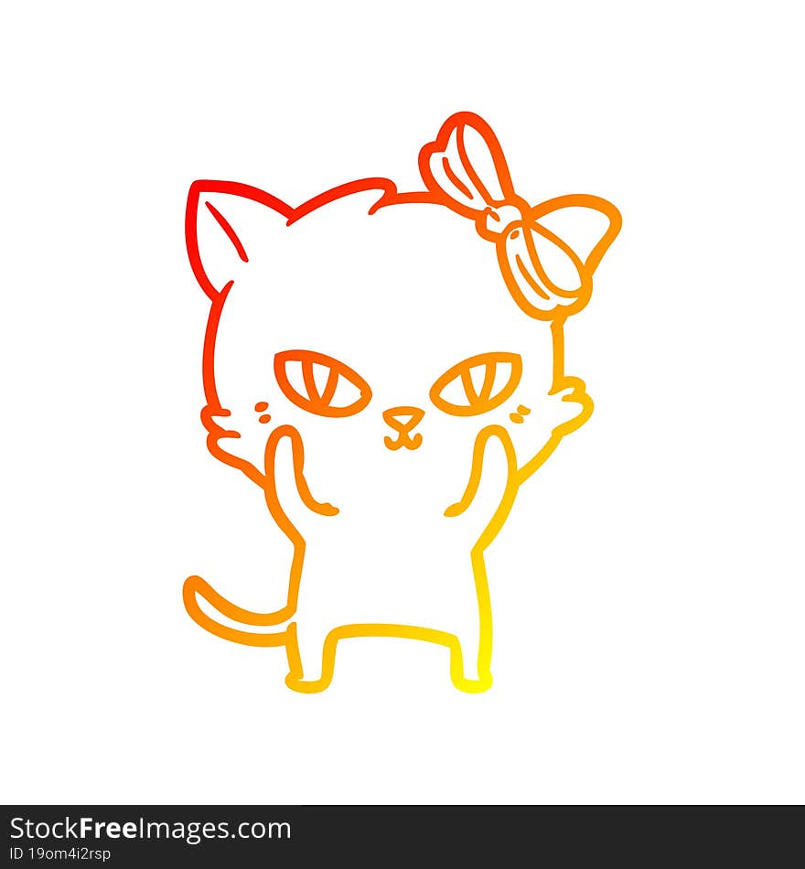 Warm Gradient Line Drawing Cute Cartoon Cat