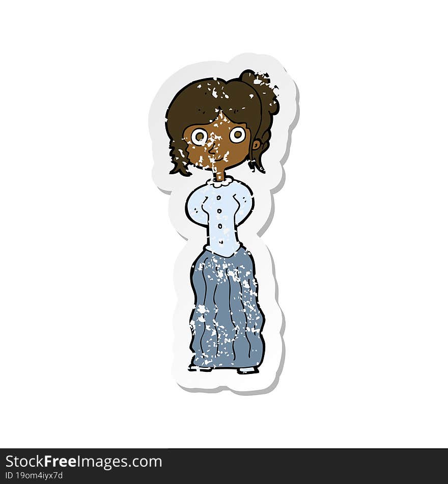 Retro Distressed Sticker Of A Cartoon Happy Woman