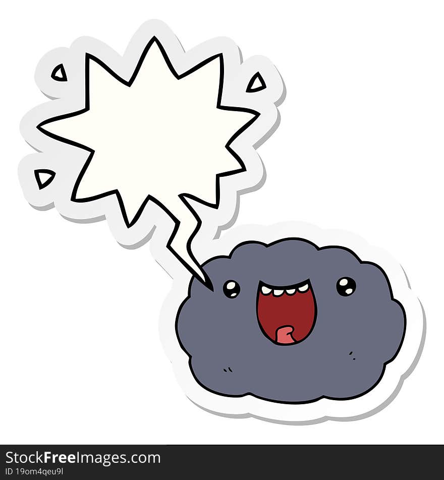 Cartoon Happy Cloud And Speech Bubble Sticker