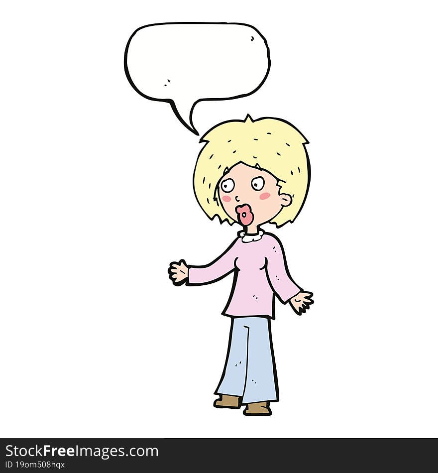 cartoon surprised woman with speech bubble