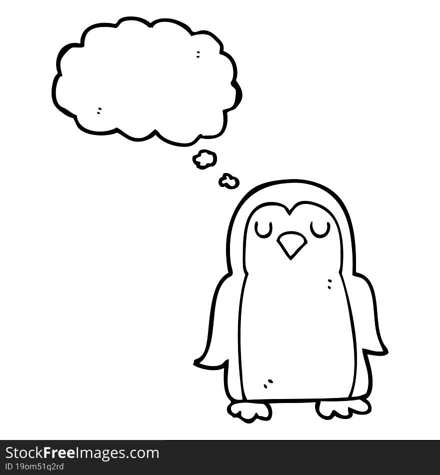 freehand drawn thought bubble cartoon penguin