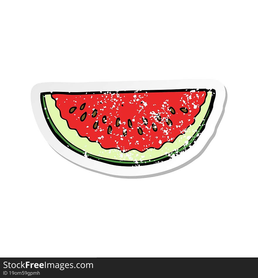 retro distressed sticker of a cartoon watermelon slice