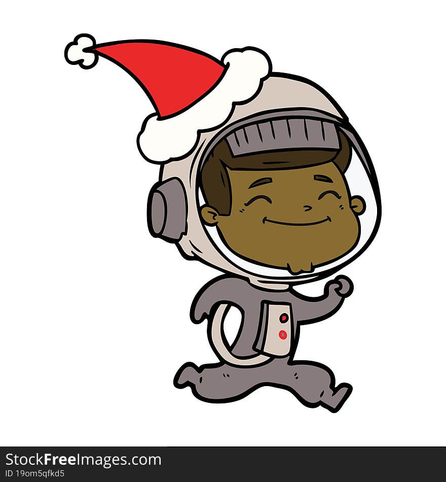 Happy Line Drawing Of A Astronaut Wearing Santa Hat