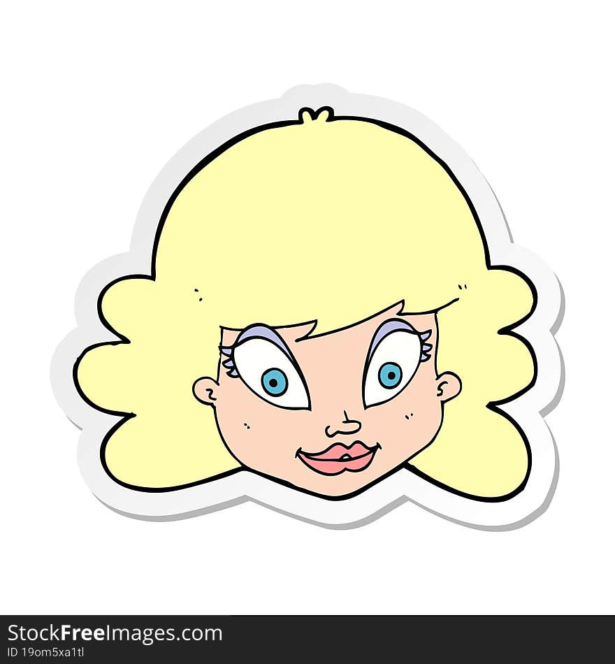 sticker of a cartoon happy female face