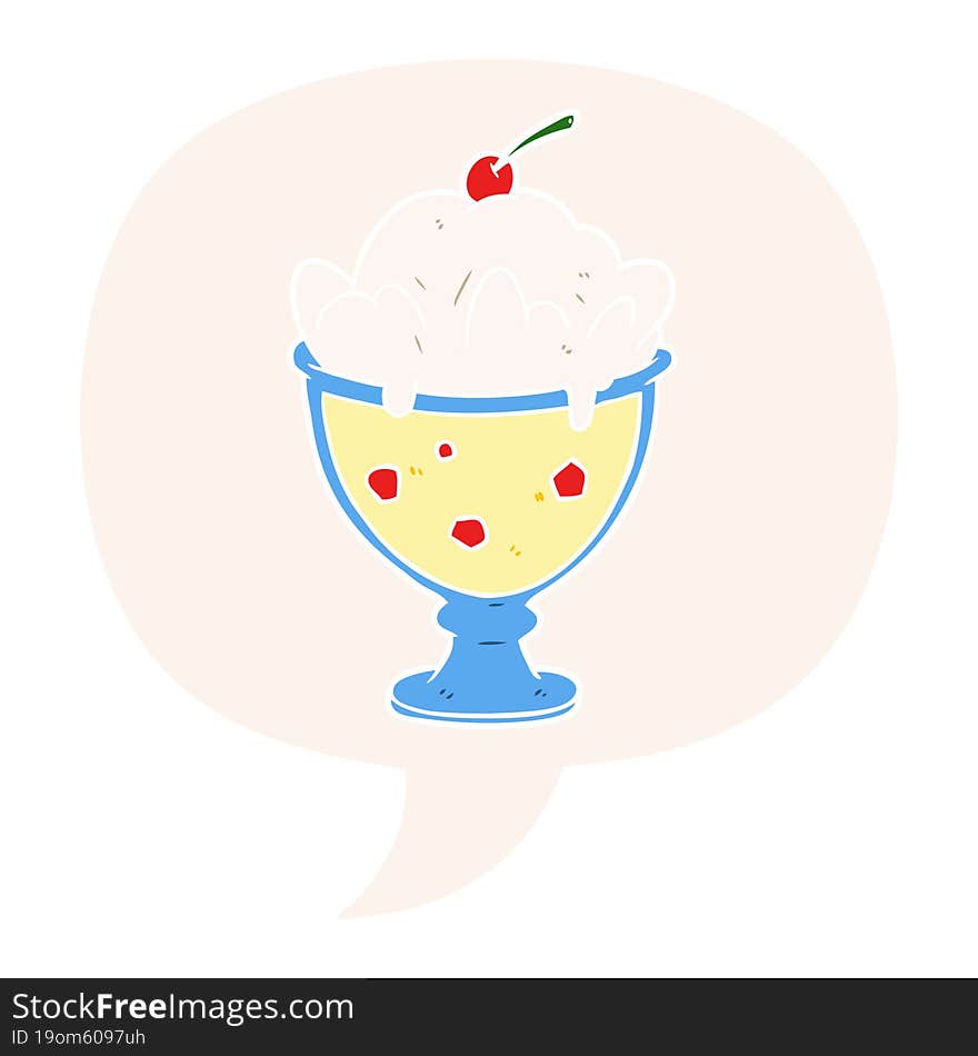 cartoon tasty dessert and speech bubble in retro style