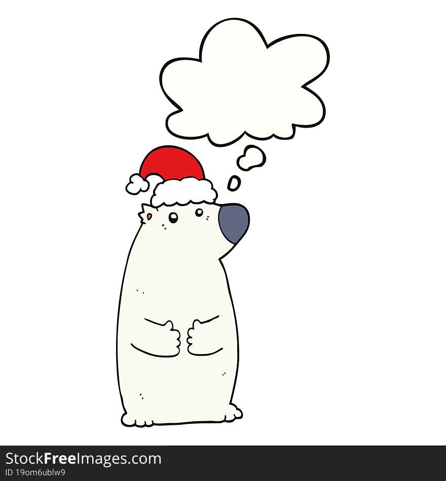 Cartoon Bear Wearing Christmas Hat And Thought Bubble