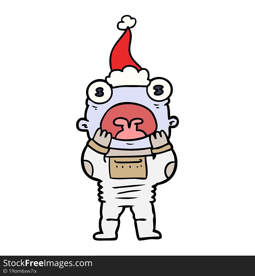 line drawing of a alien gasping in surprise wearing santa hat