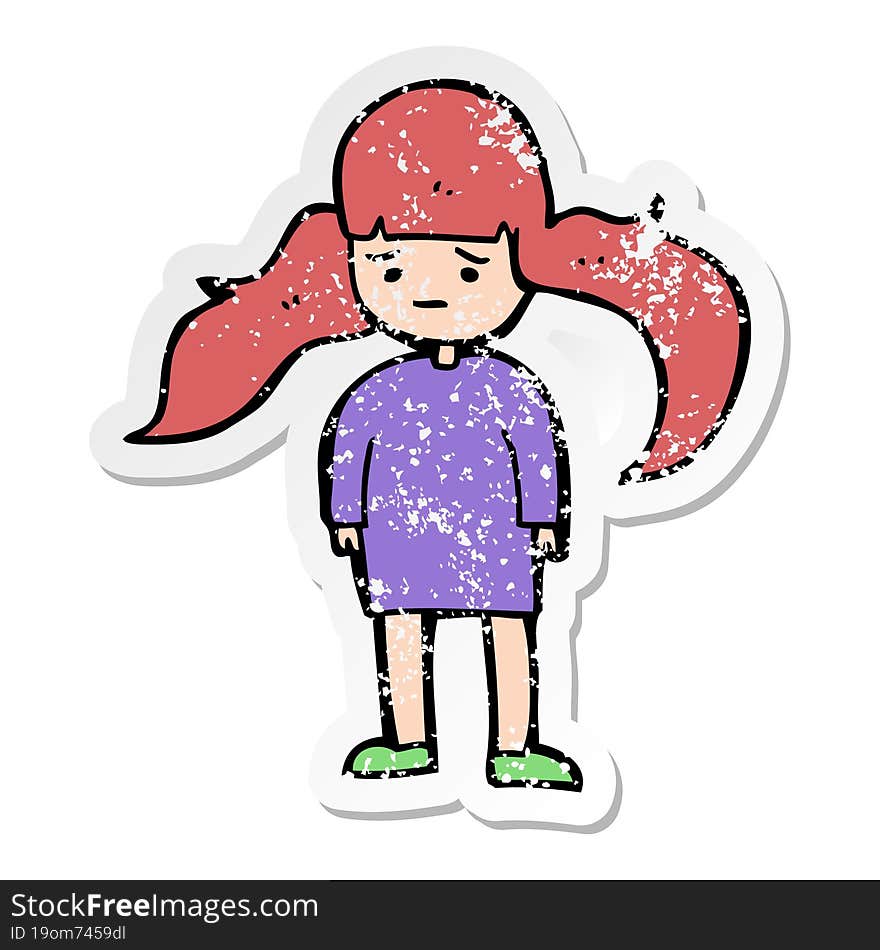 Distressed Sticker Of A Cartoon Girl With Long Hair