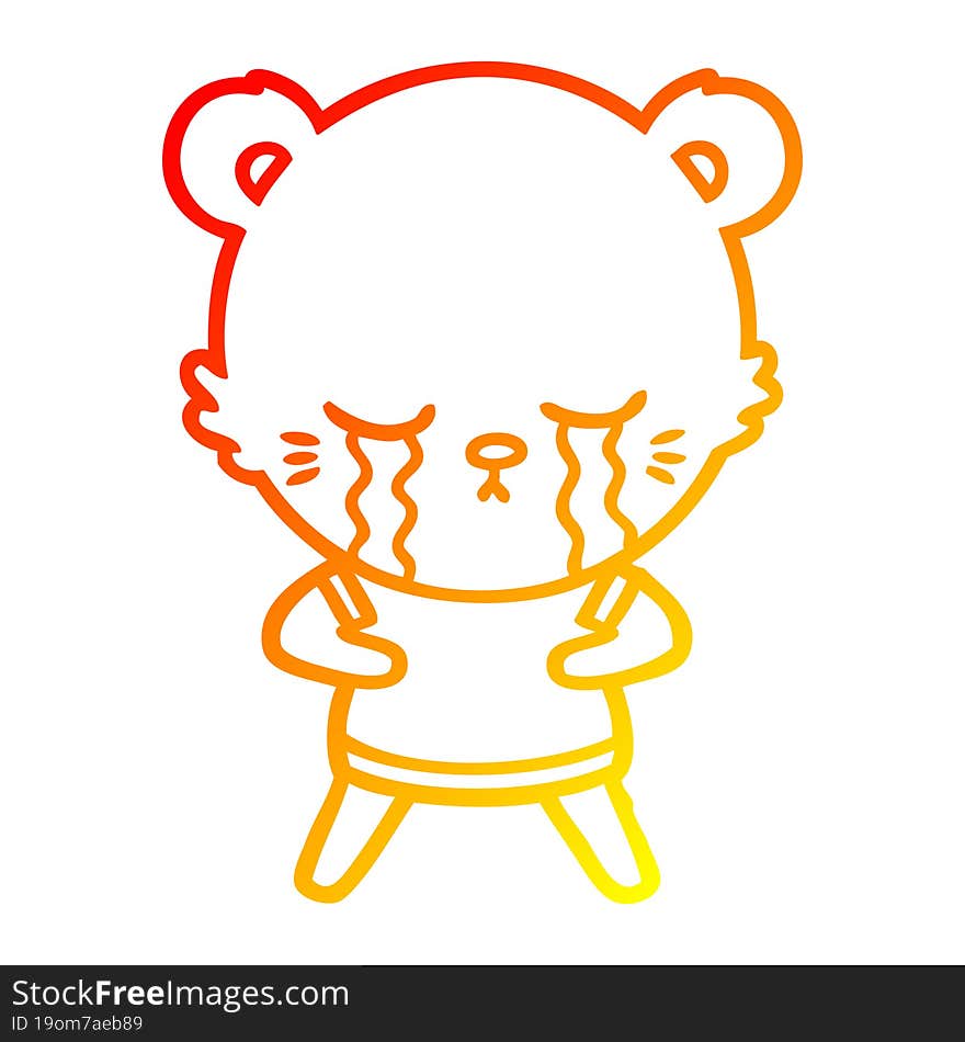 warm gradient line drawing crying cartoon bear