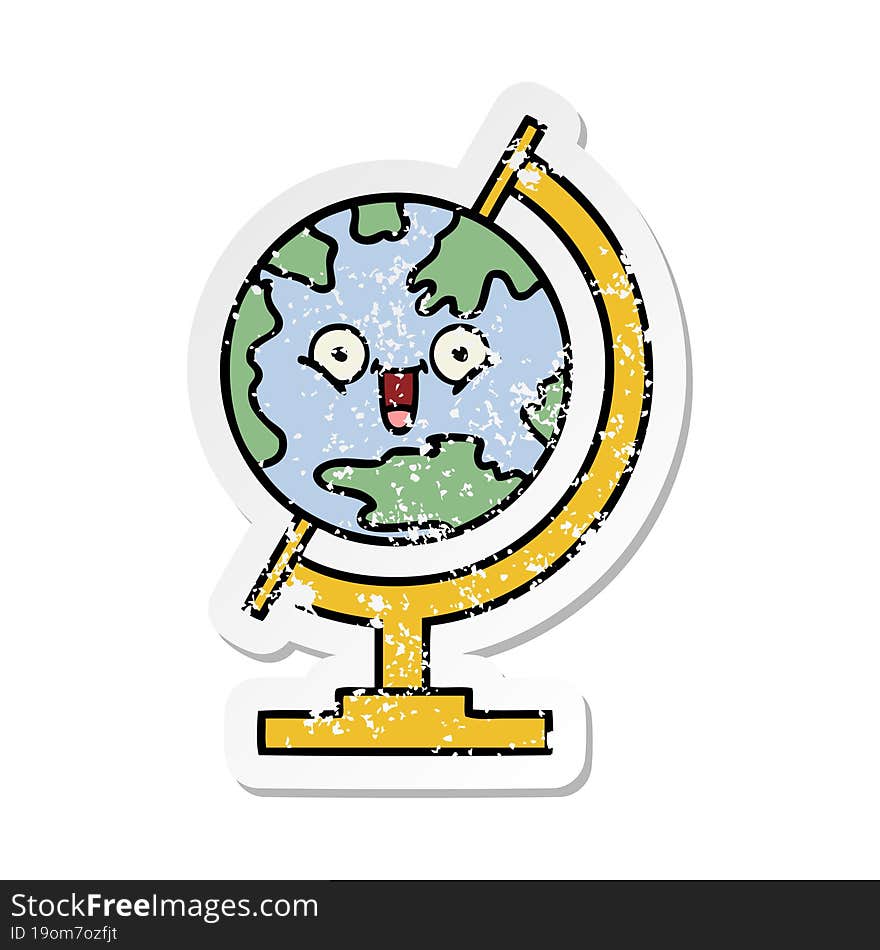 distressed sticker of a cute cartoon globe of the world