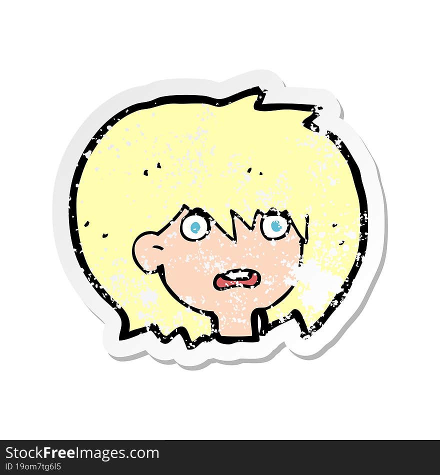 retro distressed sticker of a cartoon shocked expression