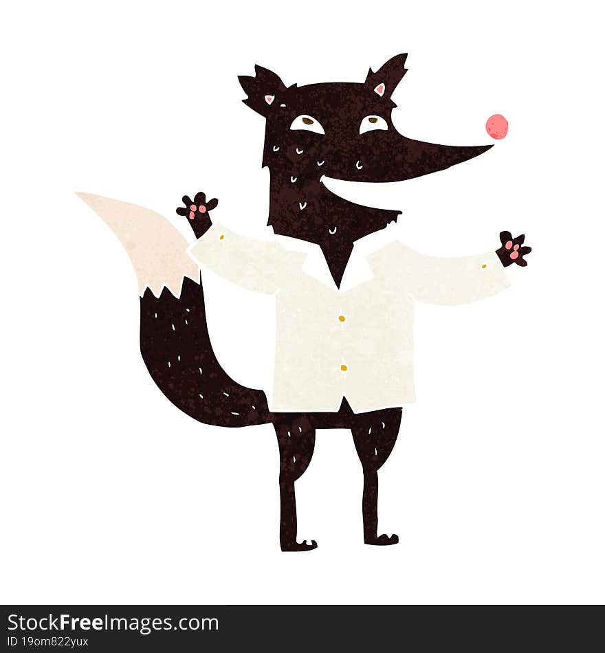 cartoon happy wolf wearing shirt