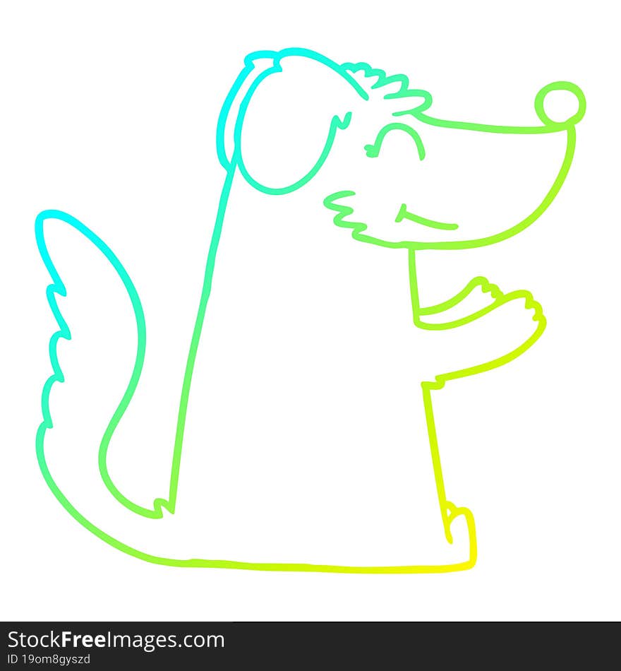 cold gradient line drawing happy cartoon dog