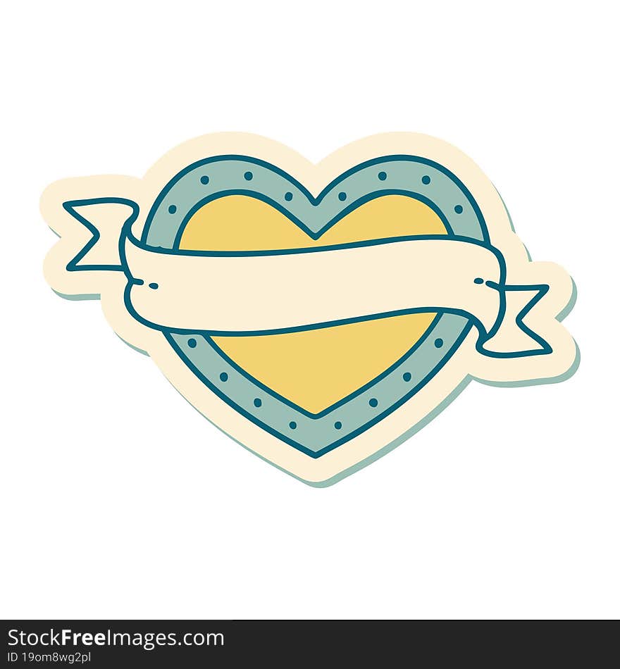 sticker of tattoo in traditional style of a heart and banner. sticker of tattoo in traditional style of a heart and banner