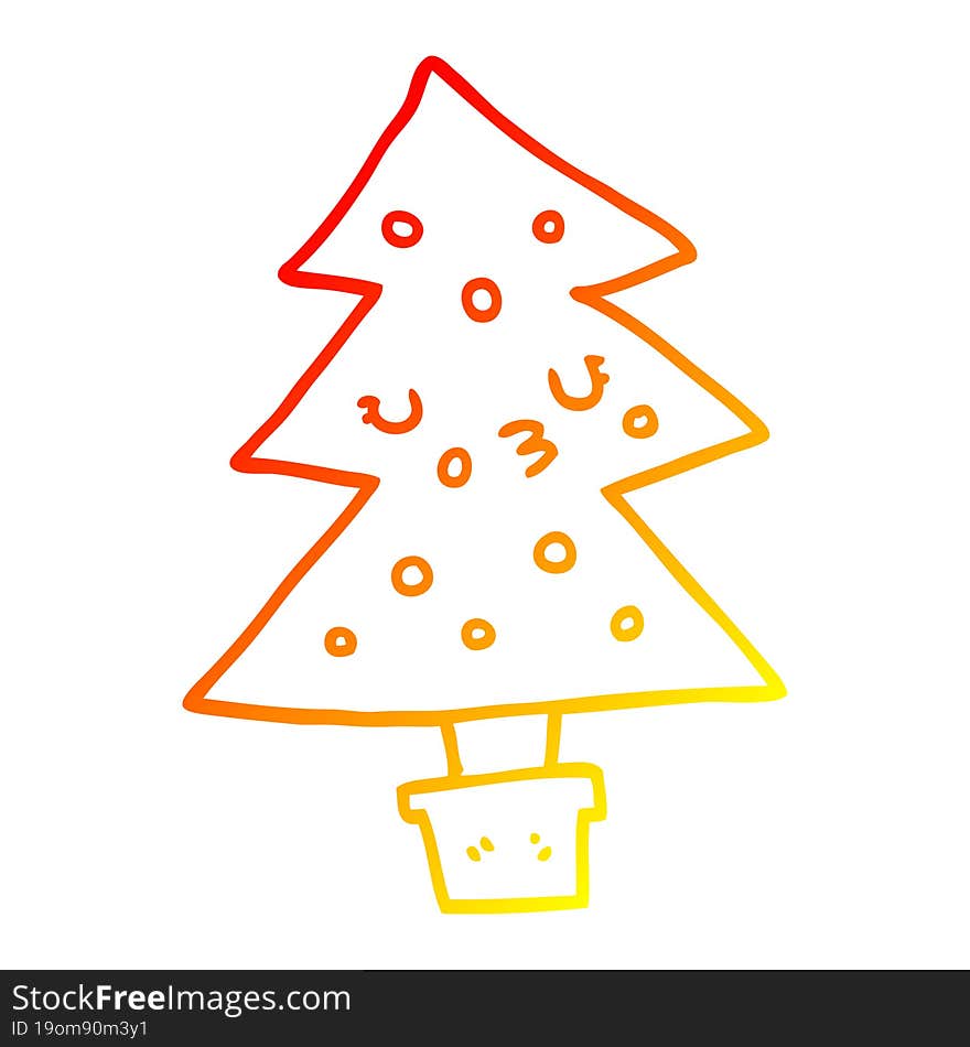 warm gradient line drawing of a cartoon christmas tree