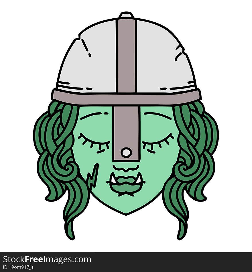 Retro Tattoo Style orc fighter character face. Retro Tattoo Style orc fighter character face