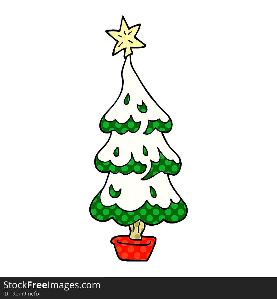 cartoon doodle snowy christmas tree