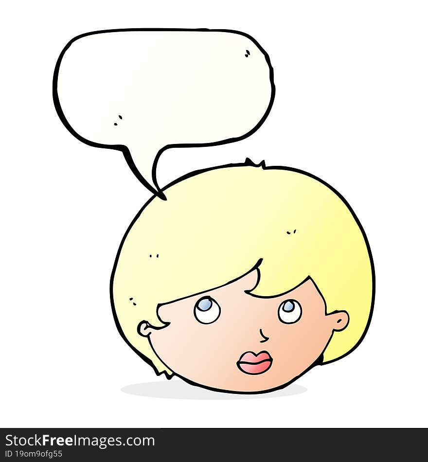 cartoon female face looking upwards with speech bubble