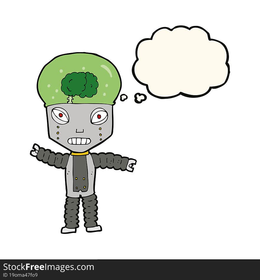 cartoon future robot with thought bubble