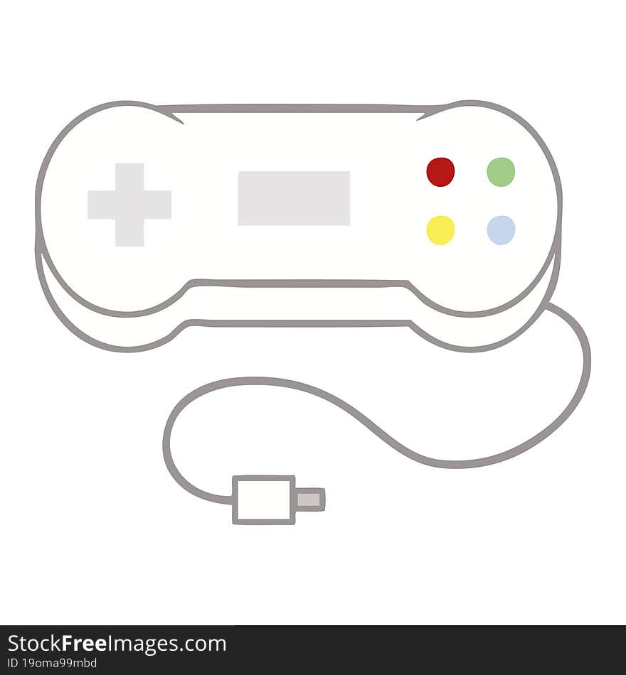 flat color retro cartoon game controller