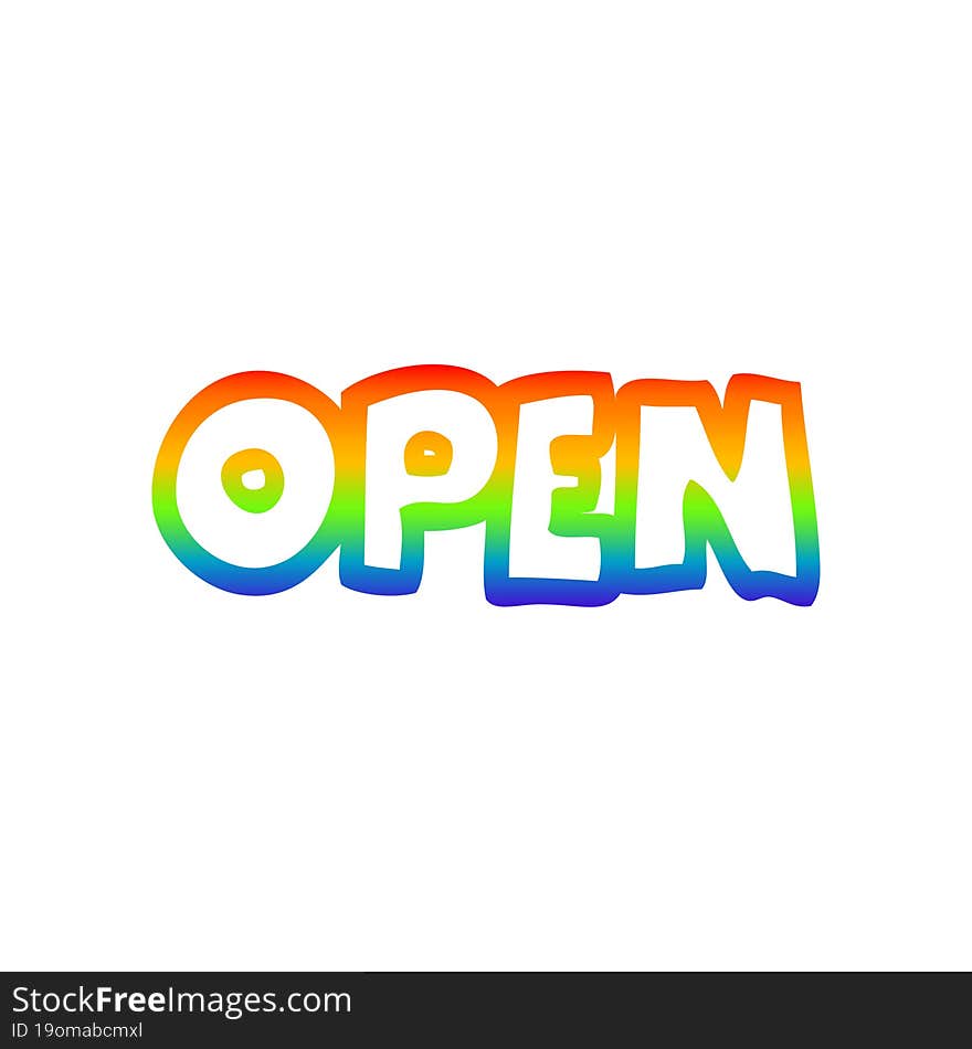 rainbow gradient line drawing of a cartoon open sign