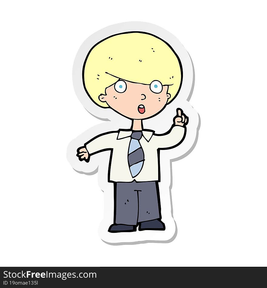 sticker of a cartoon school boy answering question