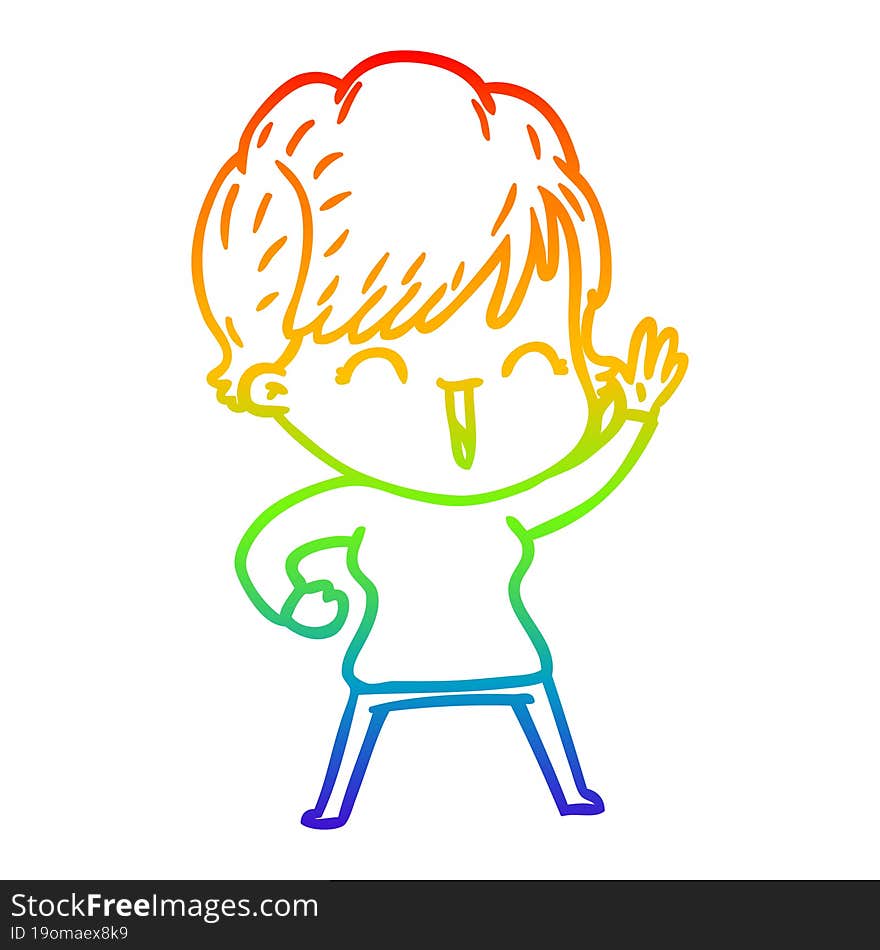 Rainbow Gradient Line Drawing Cartoon Laughing Woman