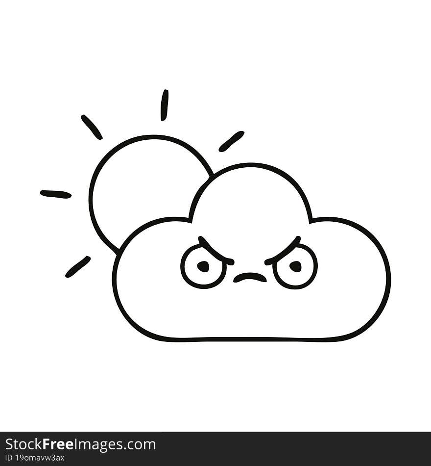 line drawing cartoon storm cloud and sun