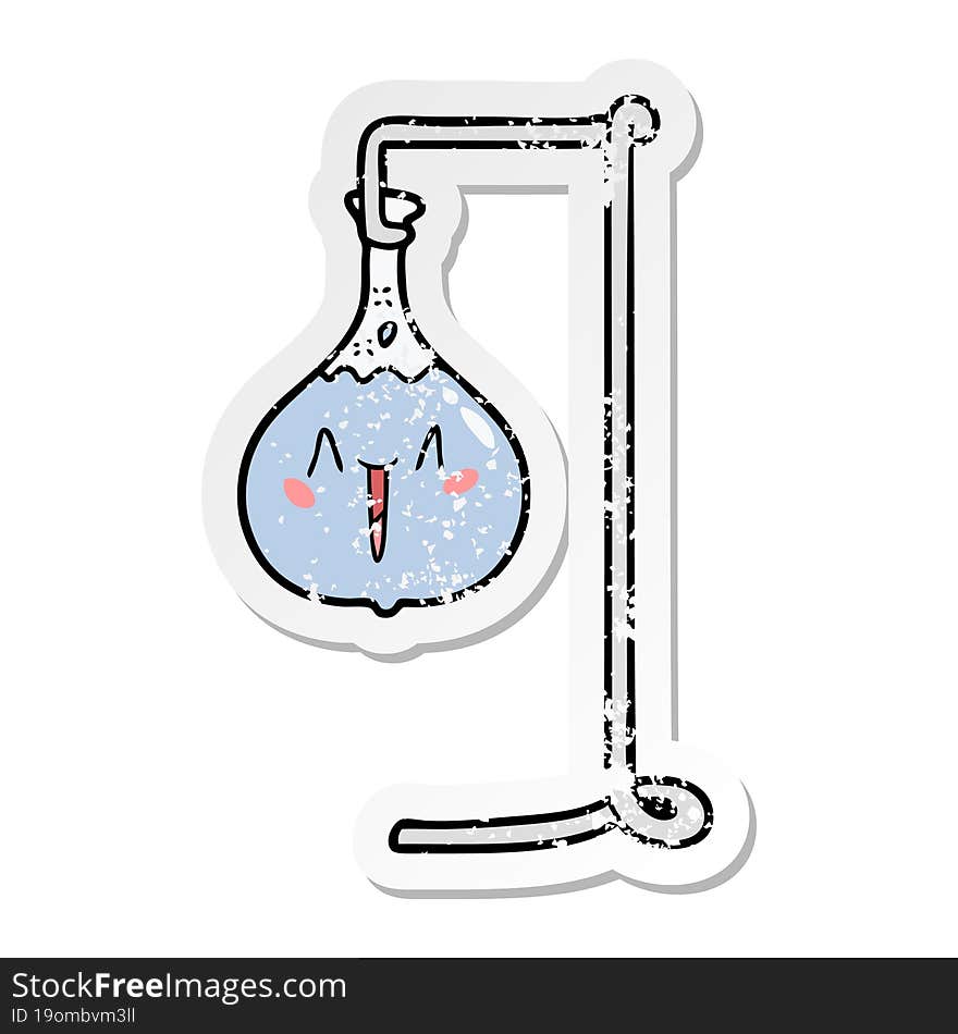 distressed sticker of a happy cartoon science experiment