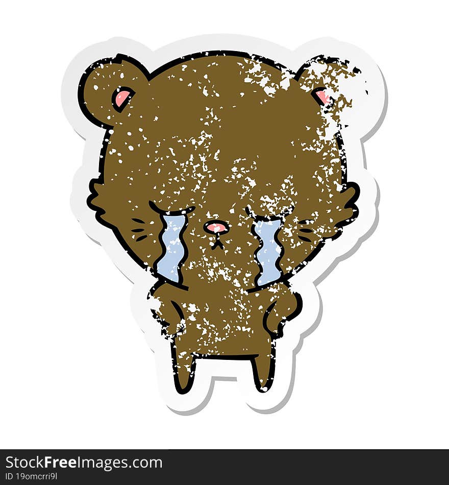 distressed sticker of a crying cartoon bear