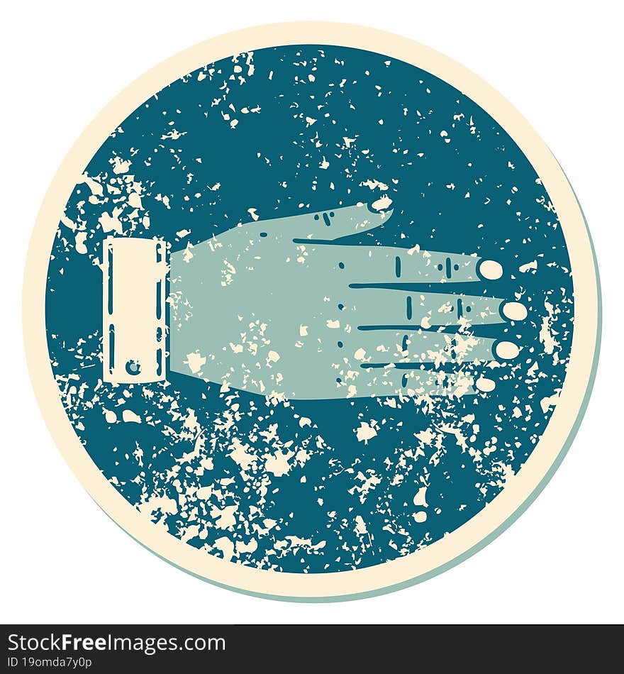 iconic distressed sticker tattoo style image of a hand. iconic distressed sticker tattoo style image of a hand